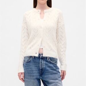GAP Cream Openwork Knit Button-Front Cardigan